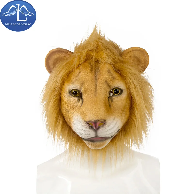 

MANLUYUNXIAO Halloween Props Adult Angry Lion Head Masks Animal Full Latex Masquerade Birthday Party Face Mask Fancy Dress