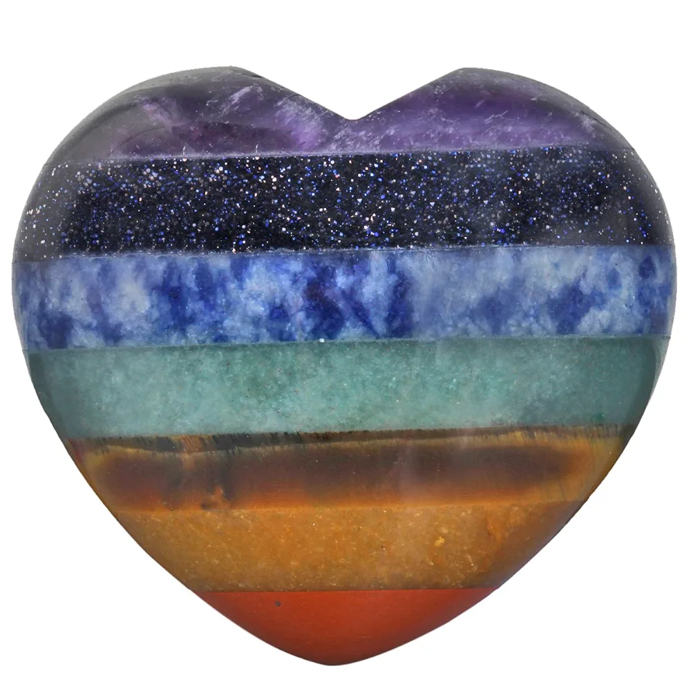 

TUMBEELLUWA 7 Chakra Layered Crystal Puff Heart Love Pocket Stone Palm Stone Worry Stone Healing Reiki 1.5 inches