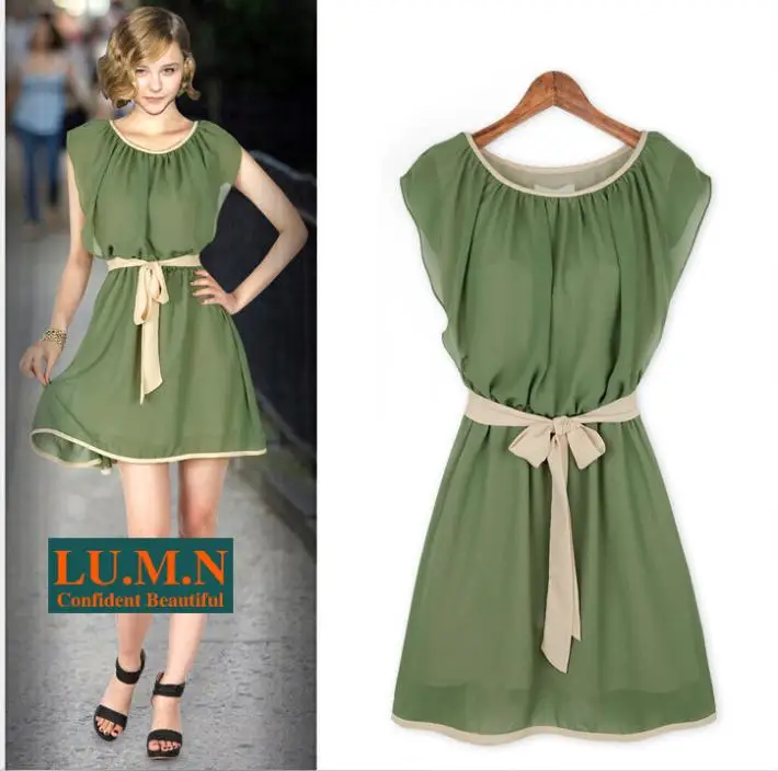 green and white casual dress