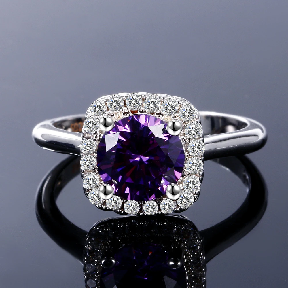 Purple Amethyst Ring for Women Wedding Engagement 8MM Round Rings Size 6-10 wedding rings gemstone ring