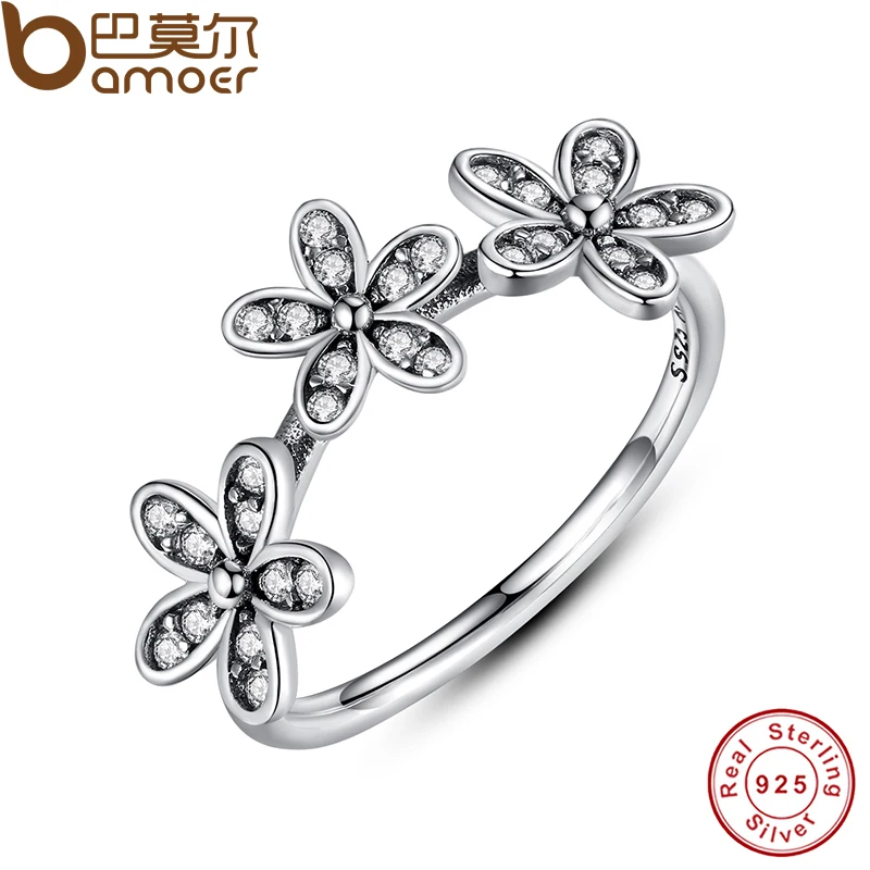 font b BAMOER b font Authentic 100 925 Sterling Silver Dazzling Daisy Stackable Finger Ring