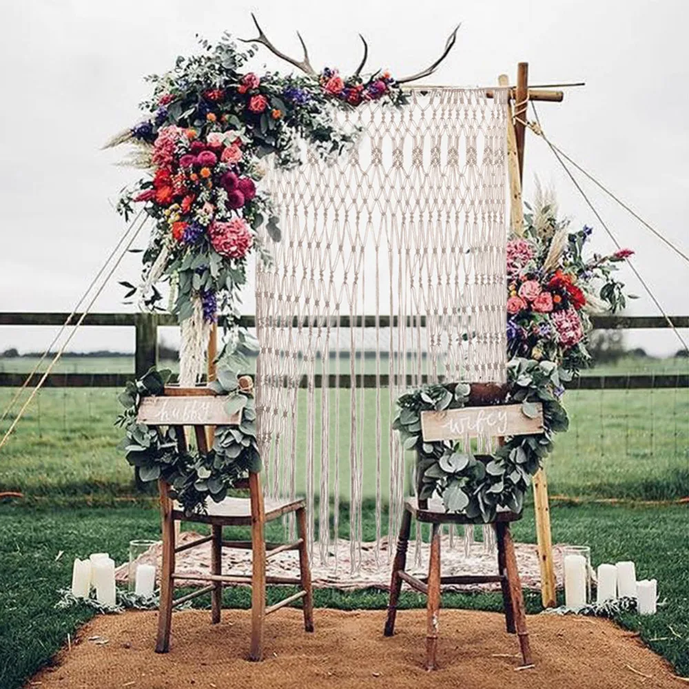 Colgante macramé bohemio tejido hecho a mano tapiz de fondo de boda cortina de puerta decoración del hogar regalo de boda Beige 200 cm