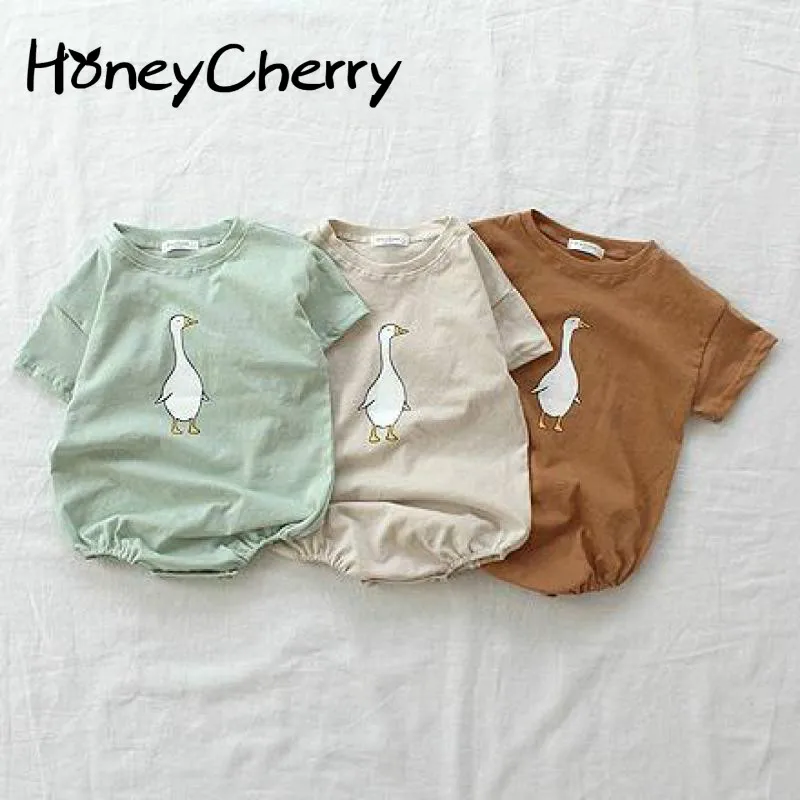 

Summer Bodysuit Short-sleeved Crawling Suit Butt-wrapped T-shirt Simple Cartoon Cotton One-piece Harvest For Infants