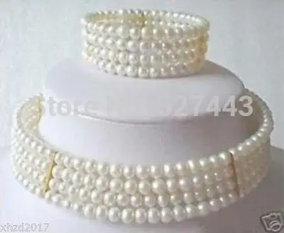 

Wholesale New Stuning 6-7mm White Pearl Necklace Bracelet set AAA++ (A0423)