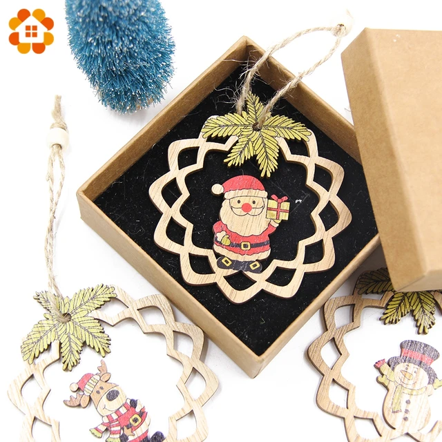 3PCS Multi Style Christmas Wooden Pendants Ornaments Wood Craft For Xmas Tree Ornament DIY Gift Christmas Party Decorations