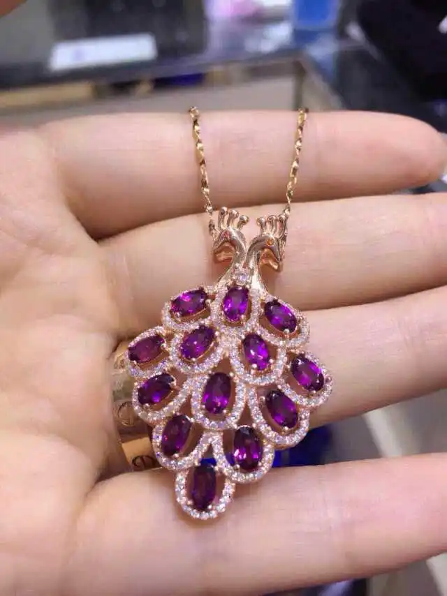  Saphir bleu naturel pendentif grenat rouge naturel pendentif collier 925 argent sterling élégant Co