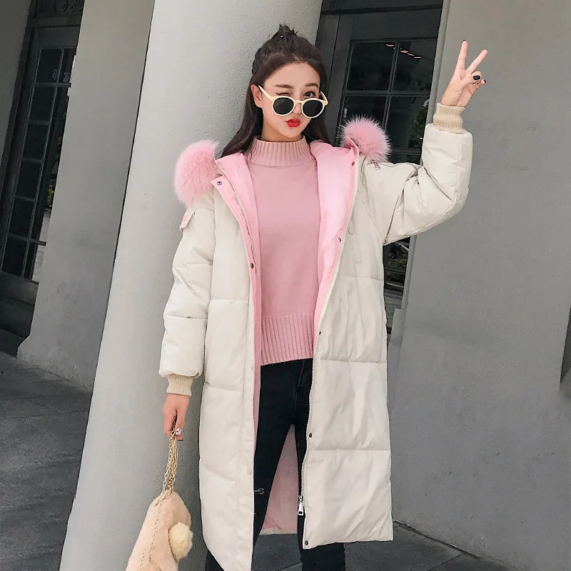 New Design Women Winter Jacket Cotton Padded Long Warm Thicken Female Parka Coat Outwear - Color: Beige