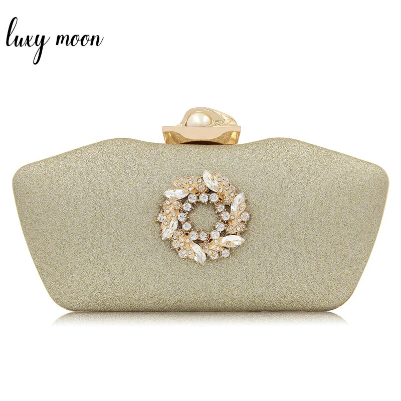 

High Quality Rhinestone Flower Evening Clutch Bags For Women Unique Pillow Shape Wedding Clutches Shoulder Bag with Pearl Buckle