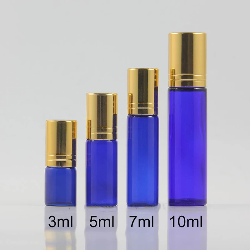 Download 3ml 5ml Blue Cosmetic Roll on Glass Bottle 7ml 10ml Make up Perfume Essential Oil Massage Roller ...