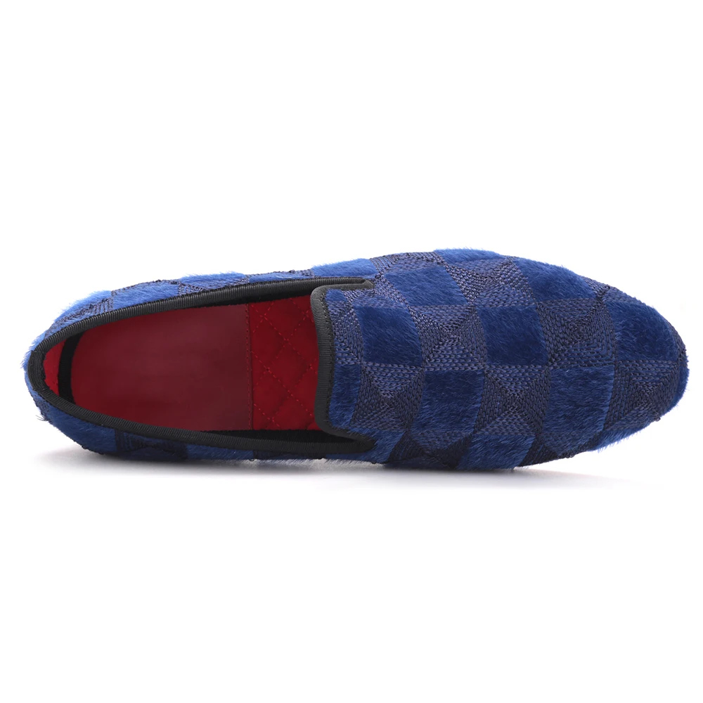 Para Zapatos Diseño Hecho Hombres rojo Hombre Caballo Colores Con Mano Dos Pelo Mocasines A Estampado Terciopelo Los Vestir De 2018 Azul q4awSgtxv