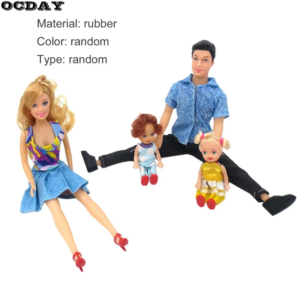 OCDAY 4pcs Family Dolls Suits Father+Mother+2 Kids 4 People Dress Up