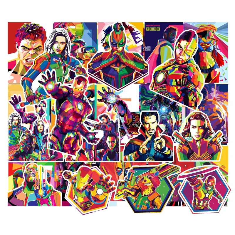50 шт. наклейки Marvel hero iron man Black widow spiderman на велосипед колеса скутера декоративные