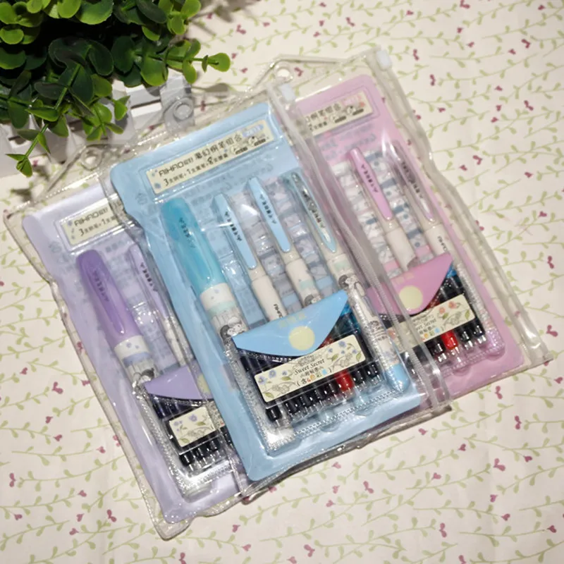 

2016 New Arrival 1Set Only Sweet Print Plastic Fountain Pen High Quality Stainless Steel Pen Point Smooth Writing Pen