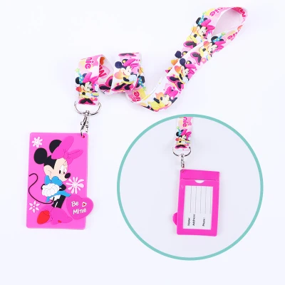 1 pcs Cartoon Minnie pvc Lanyard Key Chains Card Holders Bank Card Neck Strap Card Bus ID Holders