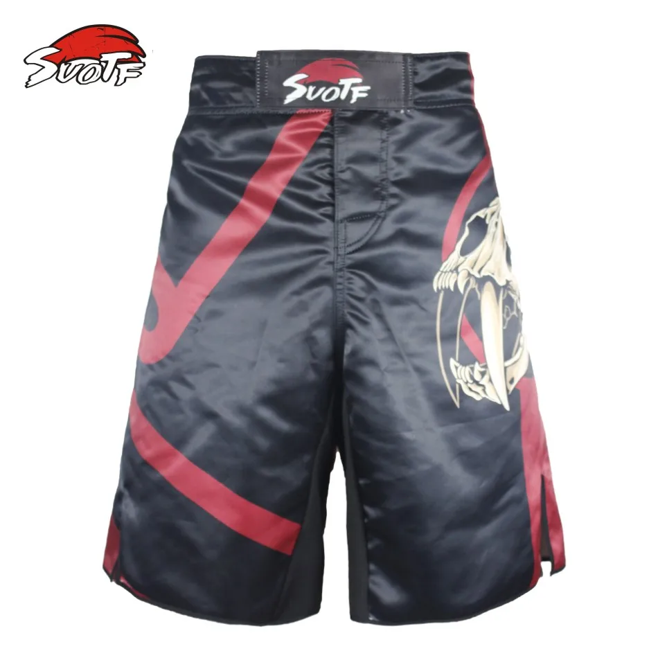 Спортивные шорты черные SUOTF Skull fear fierce fiered fighting дышащие штаны для фитнеса и бокса