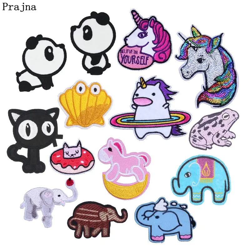 

Prajna Bear Cat Iron On Patches Unicorn Rainbow Badge Stripes On Clothes Embroidered Cartoon Elephant Rose Jeans Dress Applique