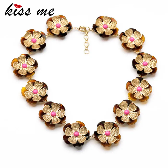 

KISS ME 2017 Fashion Jewelry Elegant Gold Color Flower Choker Statement Necklace Women Factory Wholesale