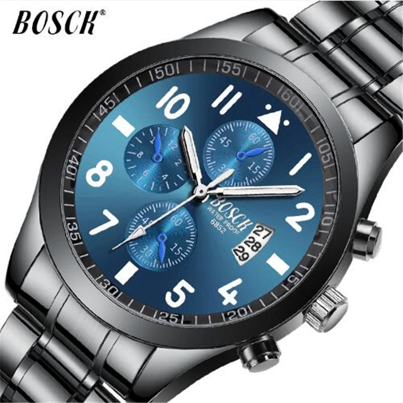 

Men's Watch 2019 Bosck Top Brand Luxury Stainless Steel Waterproof Wrist Watch Man Luminous Military Sport Watches Male Clock