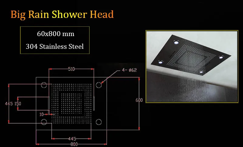 304 набор для душа из нержавеющей стали, светодиодный душ, смесители для ванной комнаты, термостатический смеситель с лампой 600*800 мм, насадка
