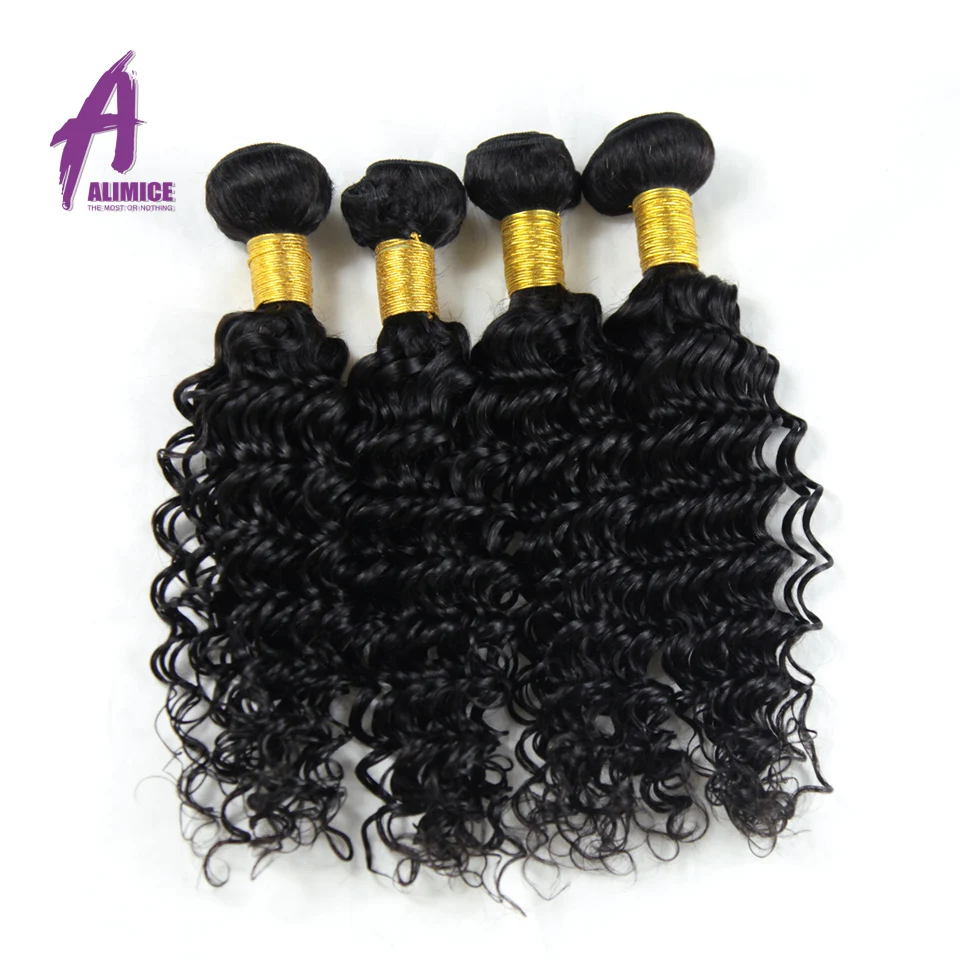 ALIMICE Hair Peruvian Deep Wave Bundles Deal 4 Bundles 100% Non Remy Human Hair Extensions Hair Bundles 8-26 inch Color#1B (2)