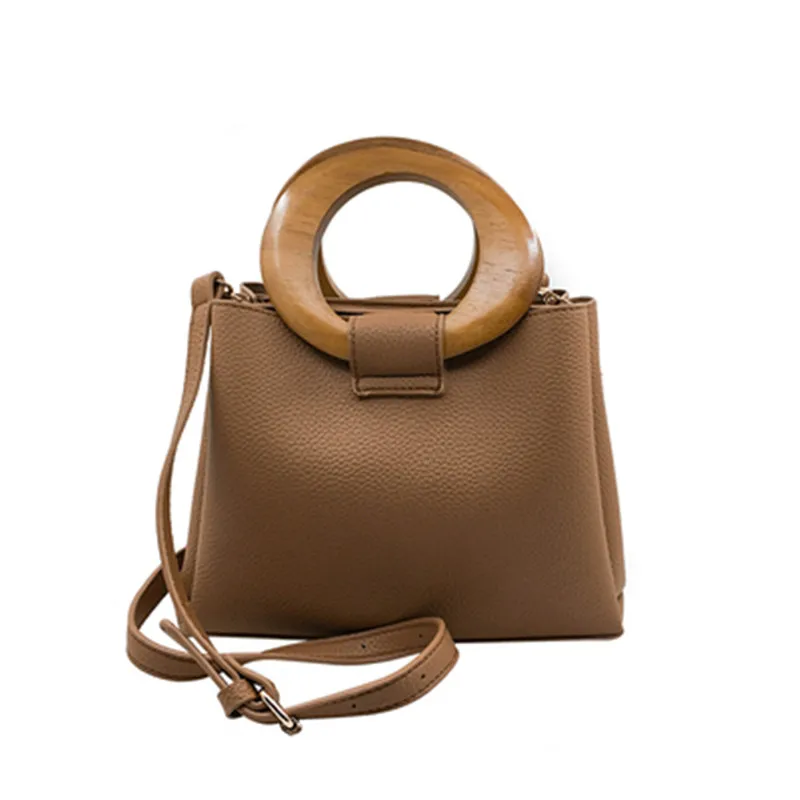 Женские Сумки из искусственной кожи с деревянным кольцом, женская сумка через плечо в стиле ретро, маленькая квадратная сумка-мешок