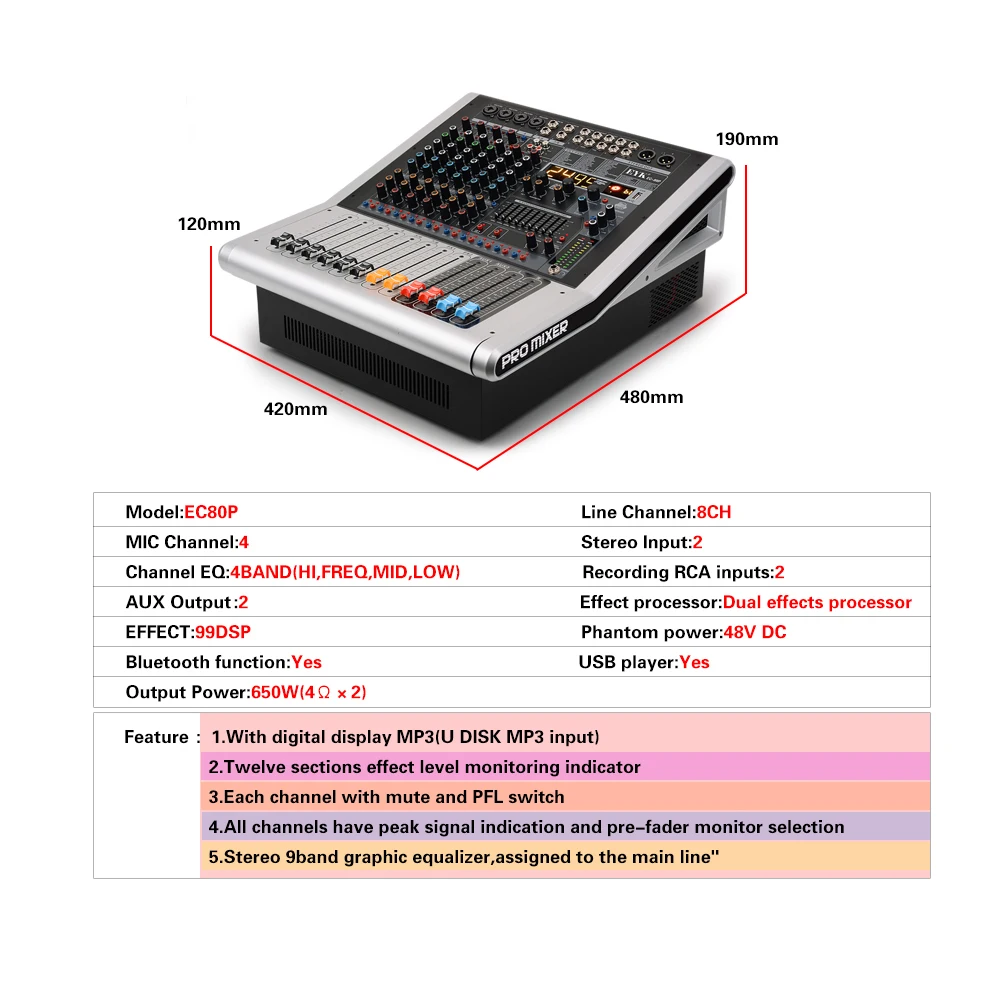 EYK EC80P 8 Channels 4 Mono2 Stereo Powerd Audio