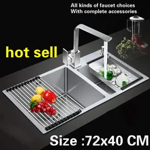 Ручная работа из 304 нержавеющей стали кухонная раковина утолщение двойной паз 720x400 мм