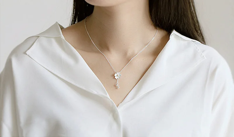 AKOLION серебро Сакура Подвески в виде цветов вишни с цепочкой чокер 925 ожерелье Модные ювелирные изделия