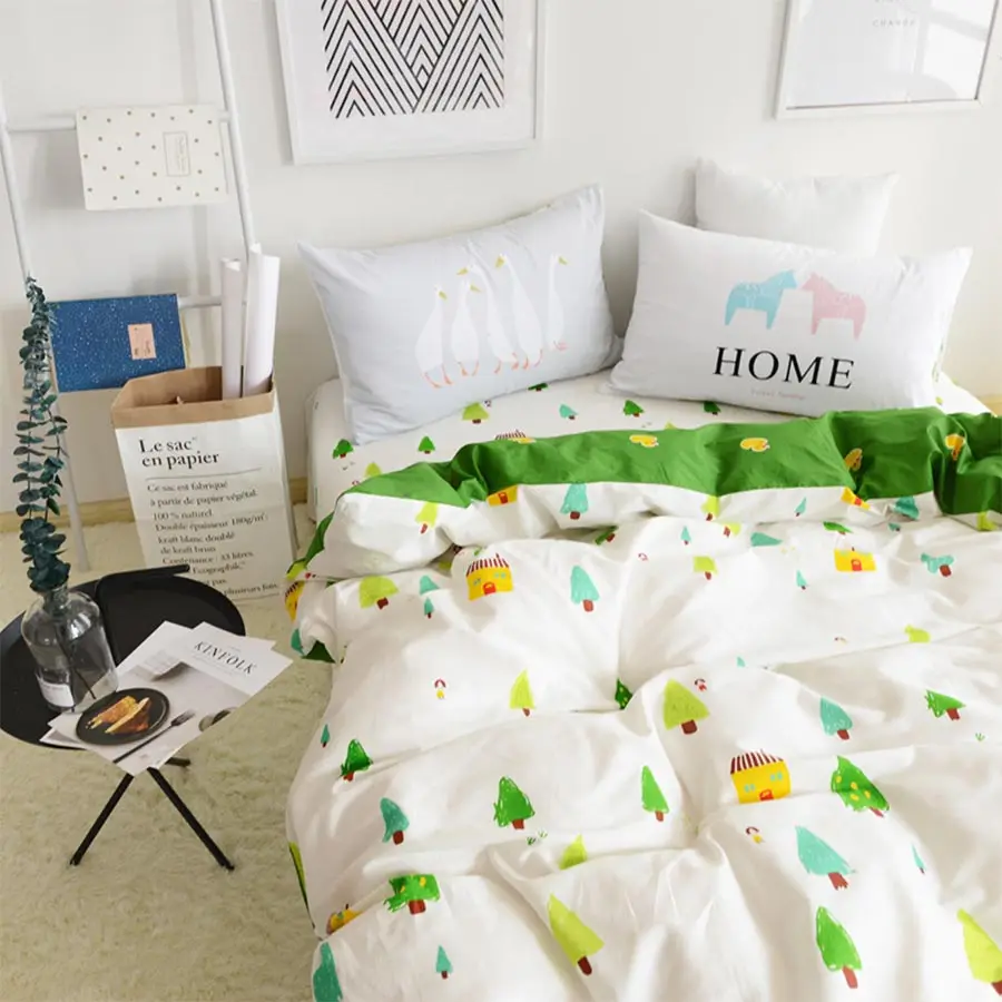 

Green forest tree bedding set cotton teen kid,twin full queen king single double home textile flat sheet pillow case quilt cover