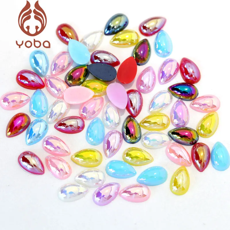 

6x10mm 100pcs Mixed AB Colors Teardrop Half Round Pearls Flatback Droplet Pearl Non Hot Fix Rhinestones For DIY Crafts B1026