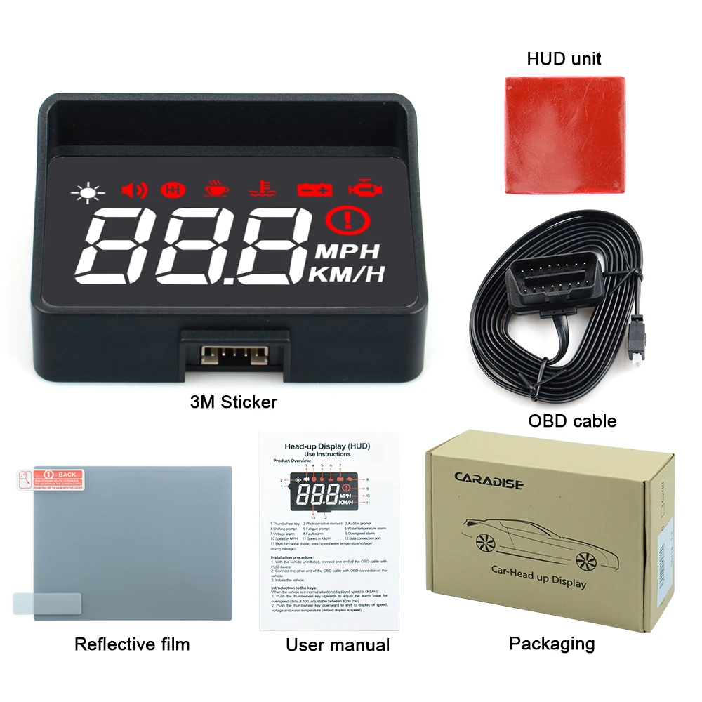 

Car HUD Head Up Display A100s OBD2 II EUOBD Overspeed Warning System Projector Windshield Auto Electronic Voltage Alarm