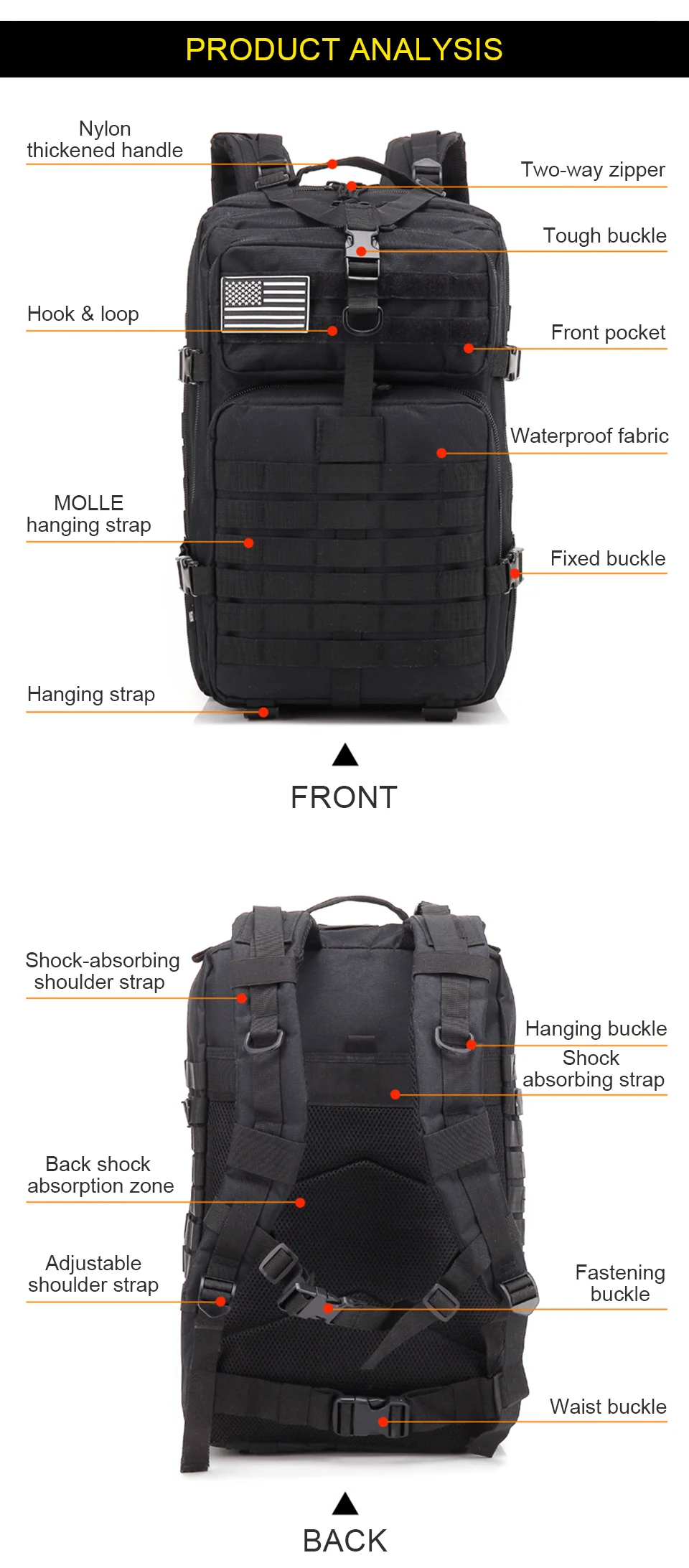 Outdoor Sports Backpacks Military Tactical Backpack Flag Patch Army Rucksack Camping Big Bagpack 3P Waterproof Molle Bags Packs (5)