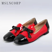 Большие размеры 34-43, модная летняя Красивая однотонная женская обувь женские слипоны из лакированной кожи на плоской подошве одна лодка обувь универсальные лоферы