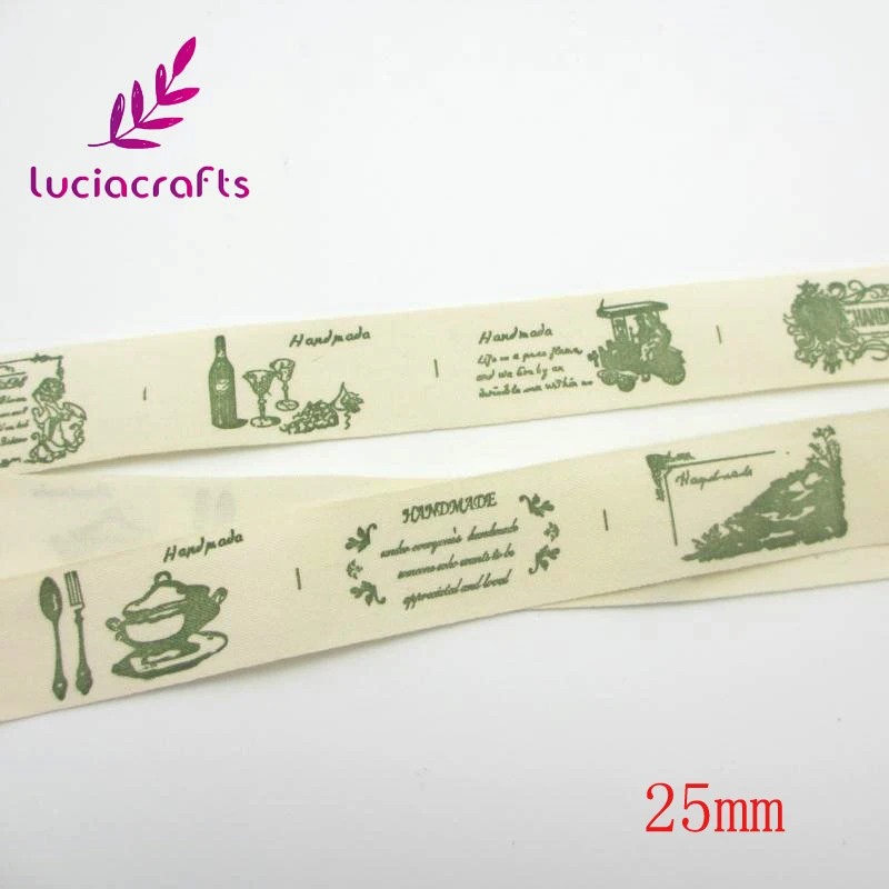 Lucia crafts 5y мульти опция "Hand made" дизайн печатных хлопчатобумажная лента DIY Швейные и упаковочные аксессуары Q0402
