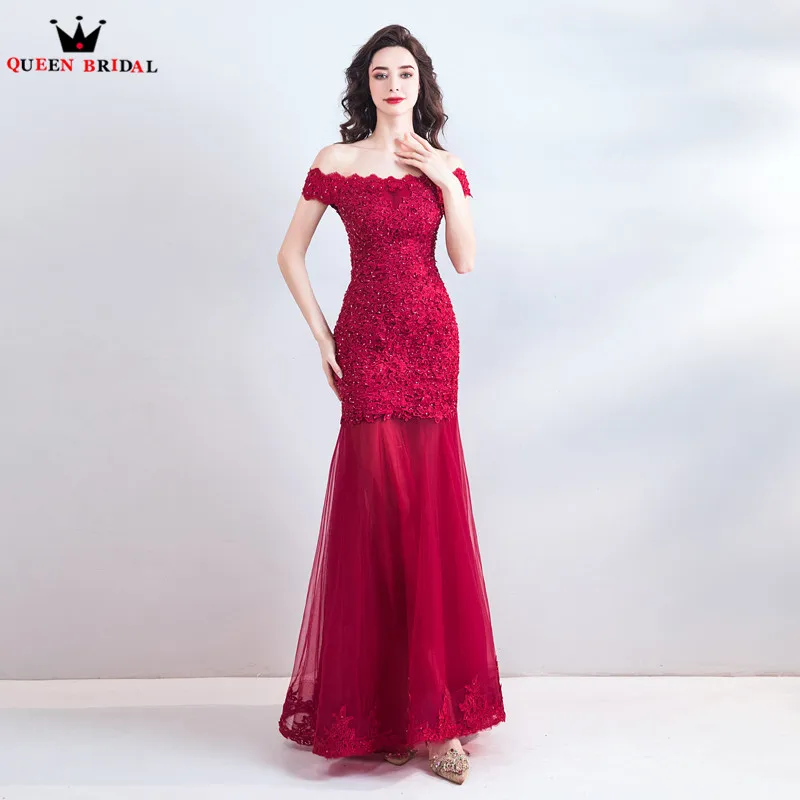 

Sexy Wine Red Evening Dresses 2019 Fashion Mermaid Tulle Lace Beading Appliques Party Gowns Dress Evening Gown CS125