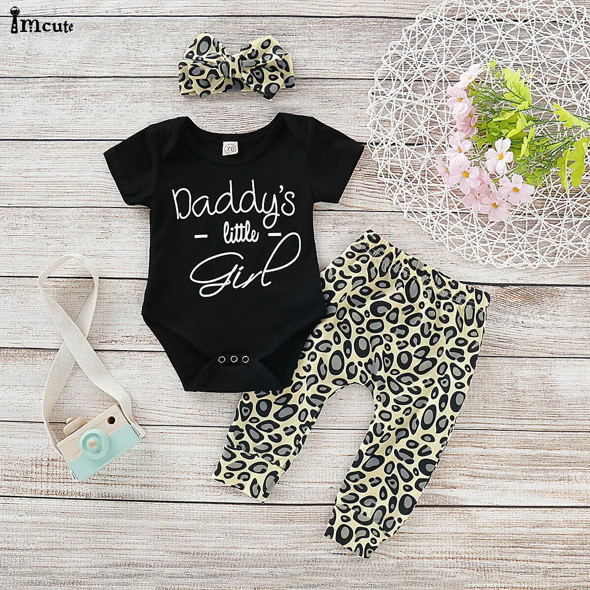 

US Newborn Infant Toddler Kid Baby Girl 2019 New Summer Clothes Romper Top Leopard Print Pants Headband Outfits Set 3Pcs 0-24M