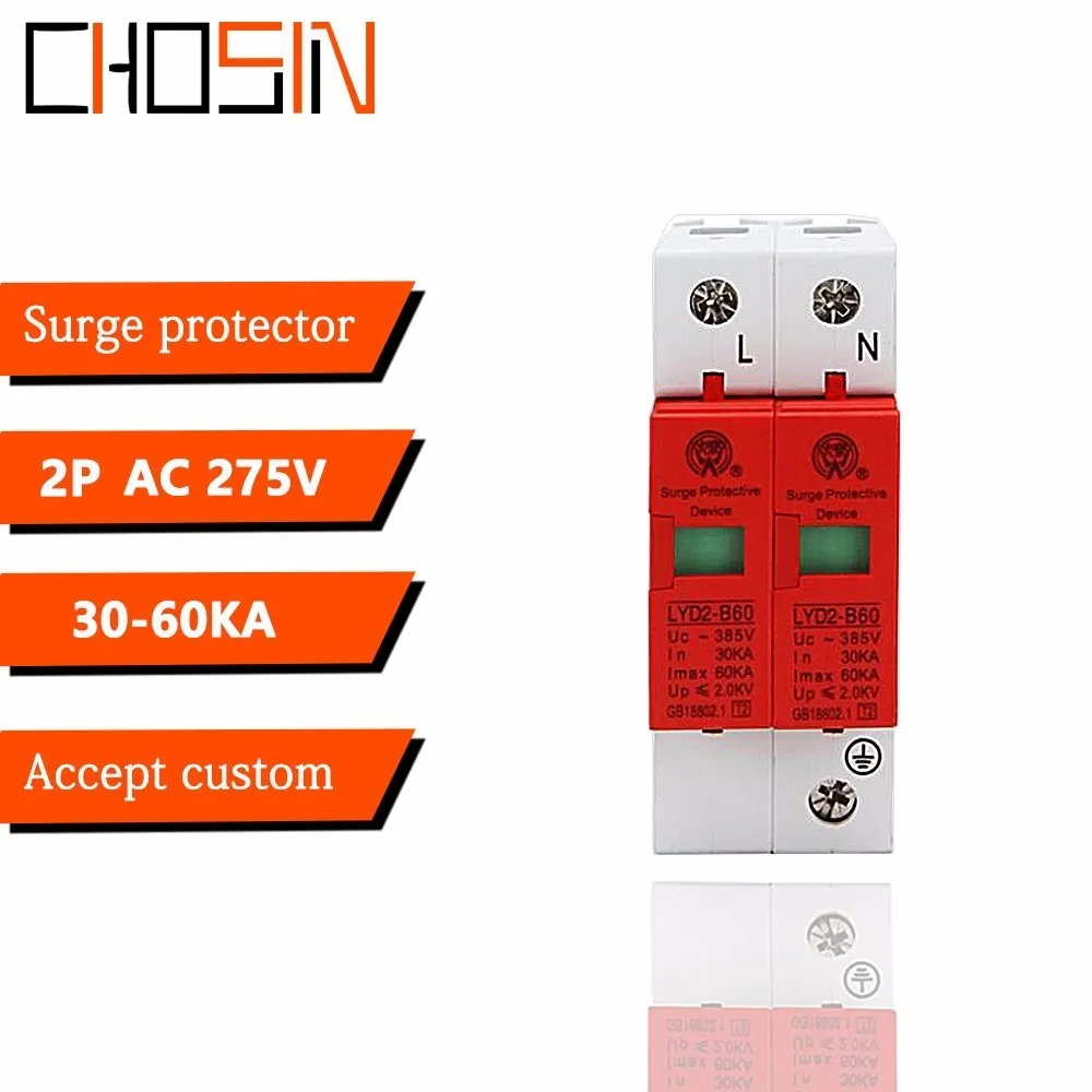 

Surge Protector B60-2P 30KA~60KA 275V 385V 420V AC Spd House Protective Low-voltage Arrester Device 1P+N Lightning Protection