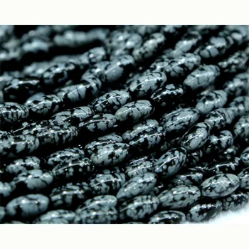 

Wholesale Natural Genuine Black Snowflake Obsidian Rice Oval Loose Beads 6x12mm Fit Jewelry DIY Necklace or Braceletsn15" 03013