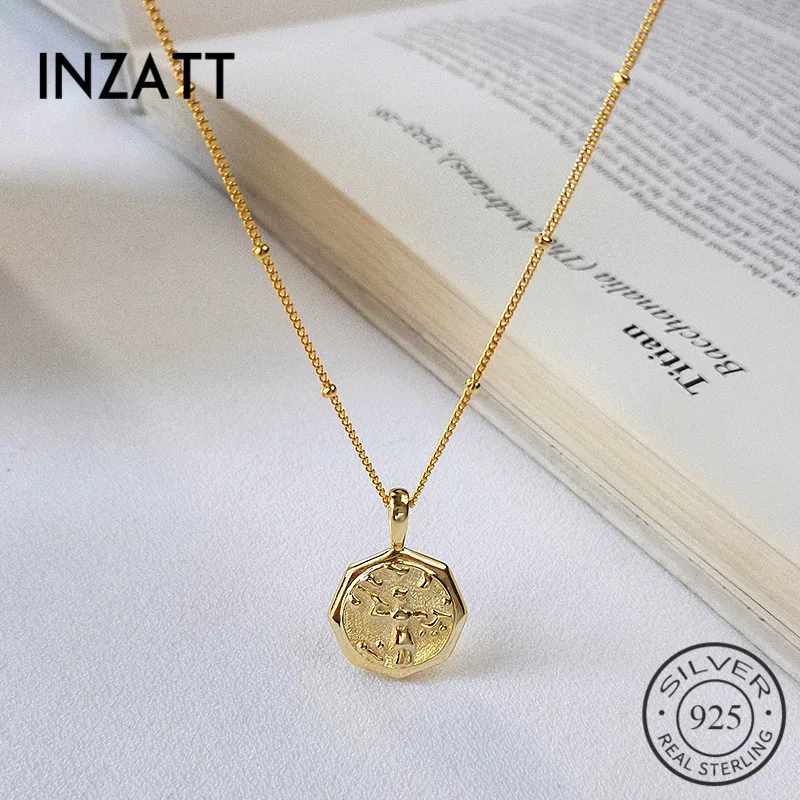 

INZATT Real 925 Sterling Silver Gothic Geometric Pendant Necklace For Fashion Women Party Bead Chain Fine Jewelry Accessories