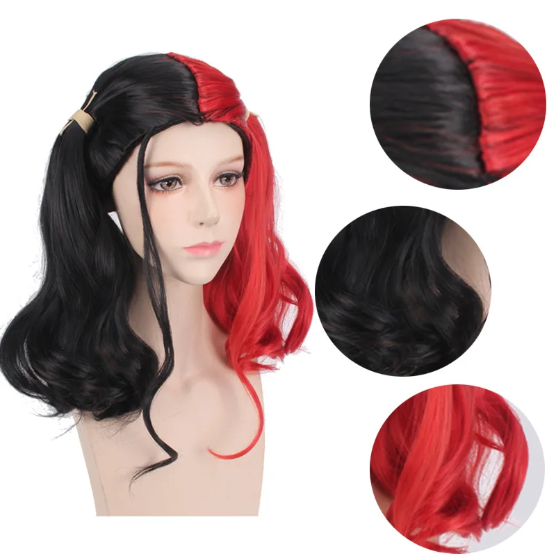 

2019 Batman Suicide Squad Harleen Quinzel Harley Quinn Cosplay Wig Styled Curly Synthetic Ponytail Wig Heat Resistant Hair Wigs