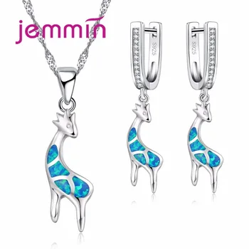 

Unique Design Blue Fire Opal Deer Jewelry Set for Women Wedding 925 Sterling Silver Jewelry Opal Earrings and Pendant