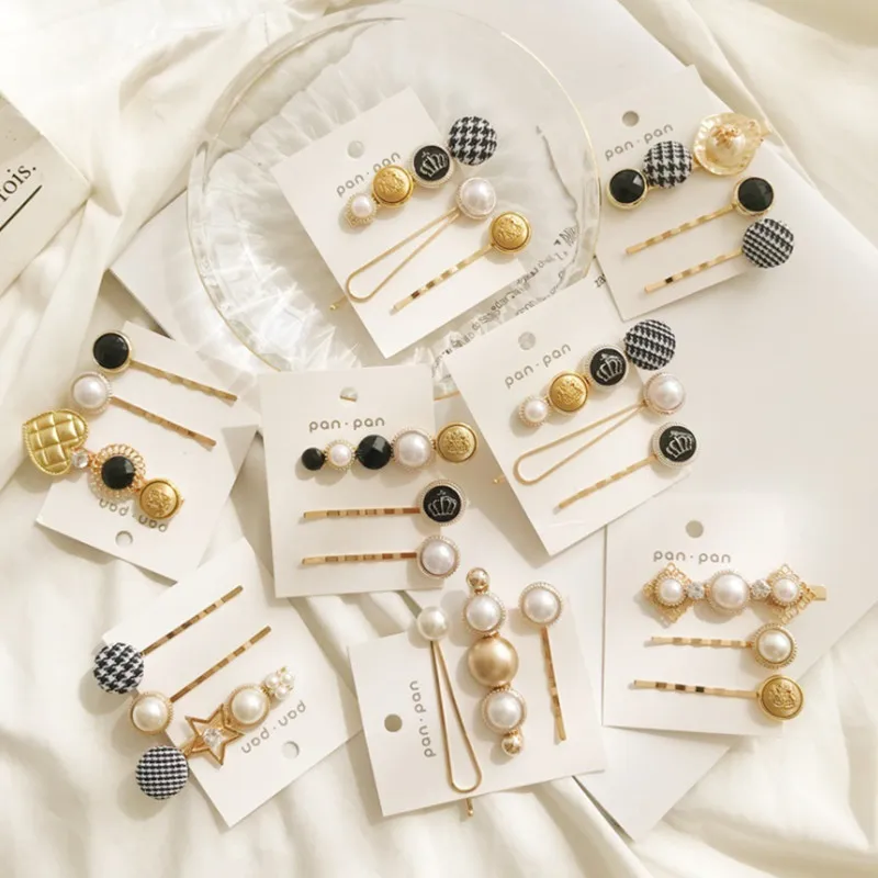 Kymyad 3Pcs/ Set Korea Fashion Metal Hairpins Imitiation Pearl Beads Hair Clips Bobby Pin Barrette Hairpin Hair Accessories