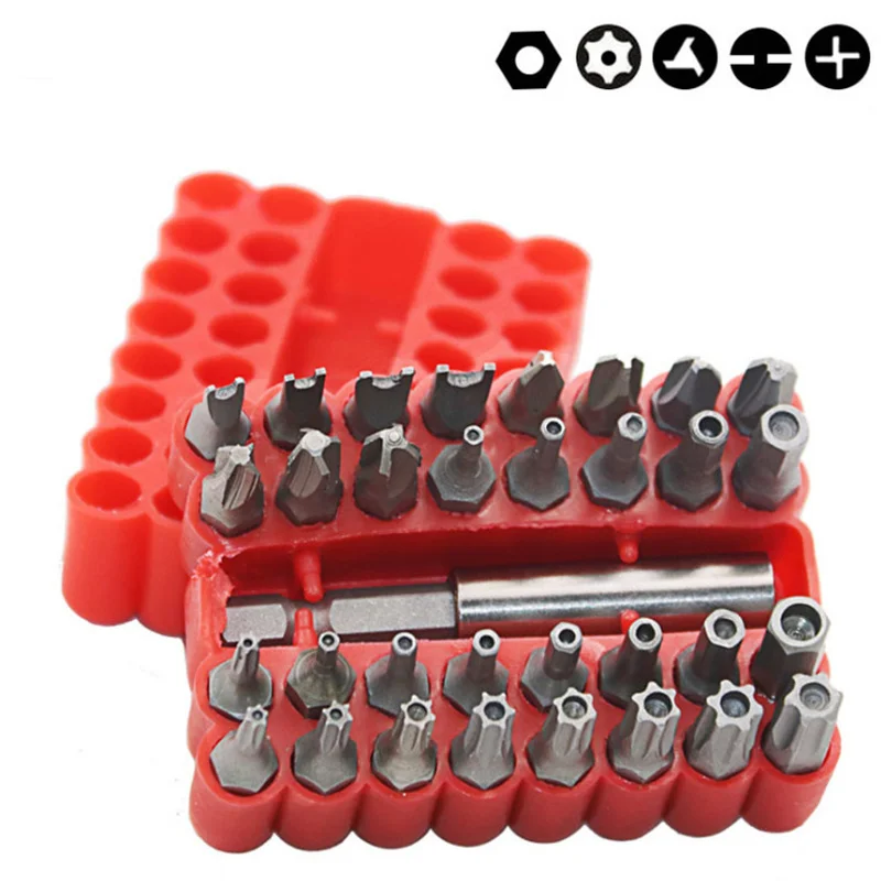 

1 Set (33pcs) Electric Shaped Screwdriver Drill Bit Cross / Star / Square Hole / Hexagon / Two Points Screwdriver Bit Set