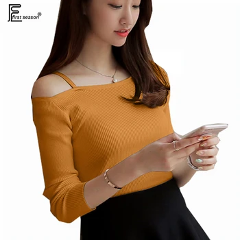 

2017 Autumn Winter Off Shoulder Top New Hot Women Fashion Summer Slim Fit Ladies Bodysuit White Purple Black Gray Orange Sweater