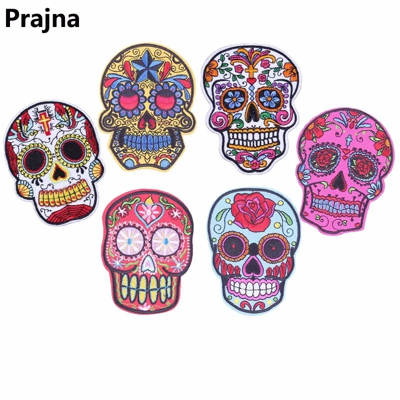 Prajna цветок Роза мексиканский Череп Рок патчи панк Байкерская утюжок на очень