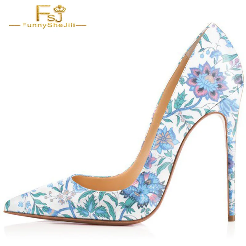 Golden Ladies Pumps Women Shoes Light Blue Floral Heels ...