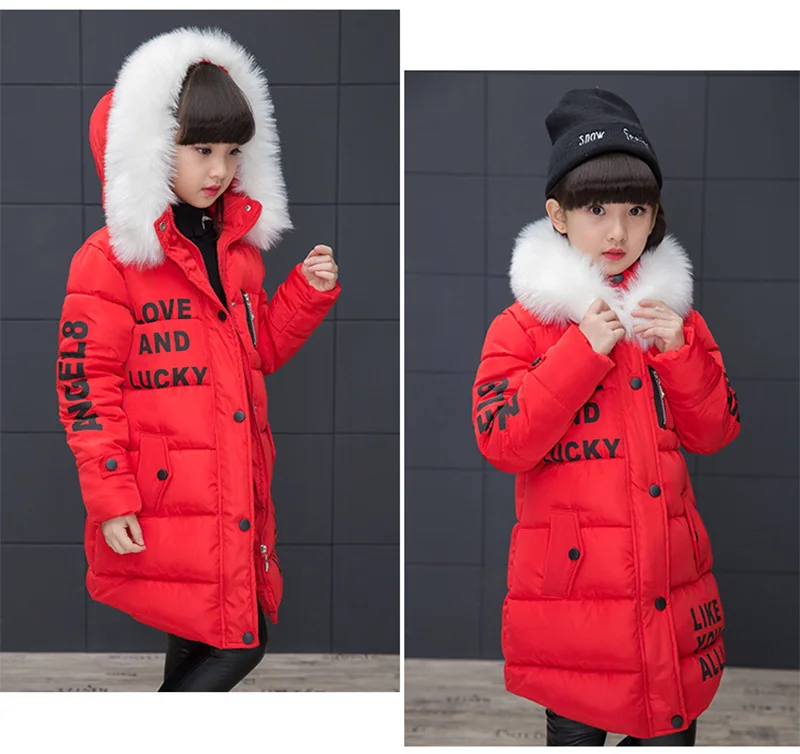 2017 down jacket for girl winter kids hooded long section jacket children clothes warm parka outerwear snowsuit (9)