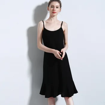 

Women linen cotton fishtail inner full slip dress summer long sleeveless seamless a-line loose vest underskirt bottom petticoat