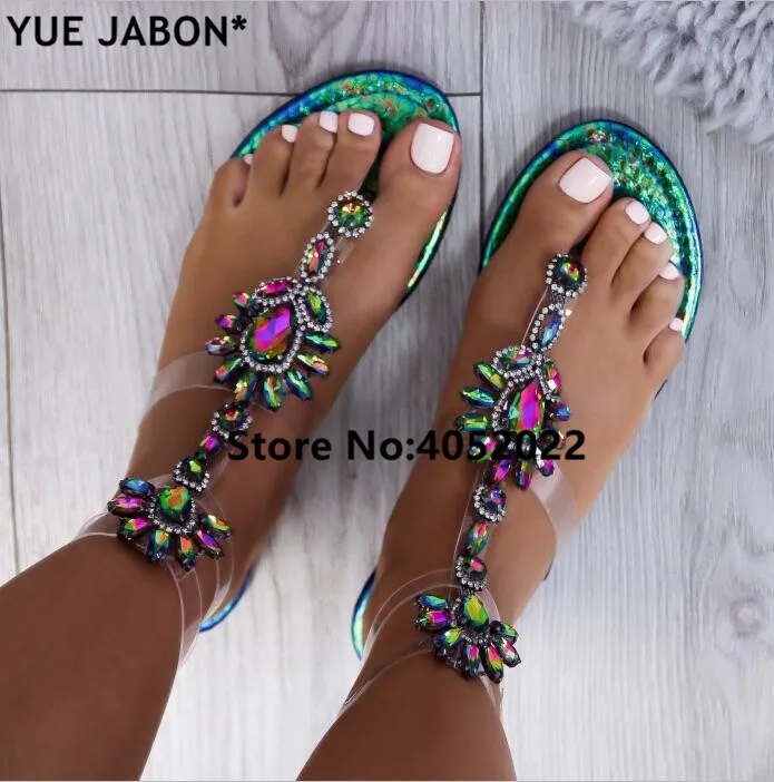 YUE JABON женская обувь женские босоножки Стразы цепи на плоской подошве; босоножки; Вьетнамки; шлепанцы с кристаллами женские сандалии-гладиаторы; 43