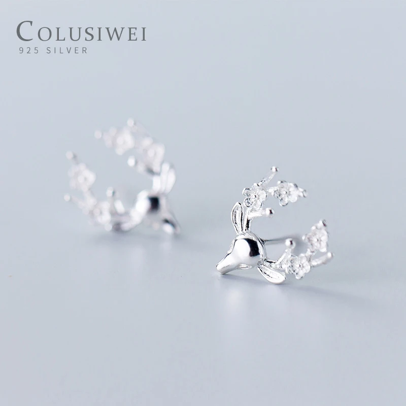 Colusiwei милые серебряные серьги-гвоздики с оленем Сика для женщин, для девочек, гипоаллергенные модные ювелирные изделия из стерлингового серебра 925 пробы, рождественские подарки